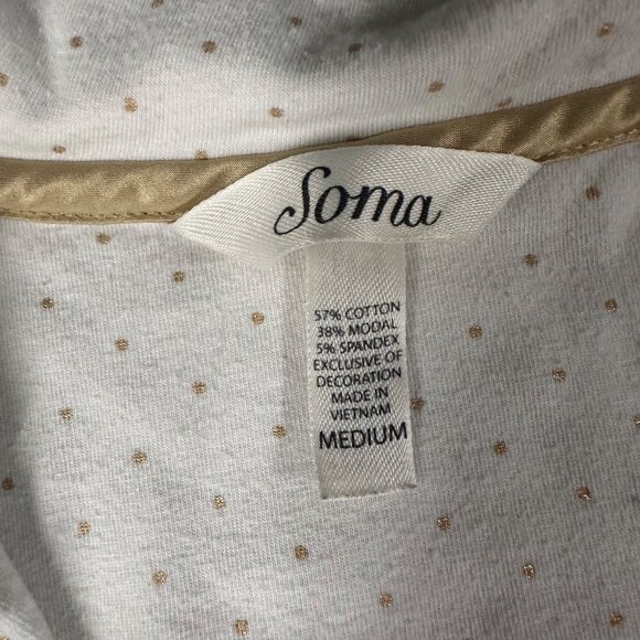 Soma Medium Ivory Gold Pin Dot Button Front Cotton Jersey Pajama Top Shirt - Picture 3 of 7